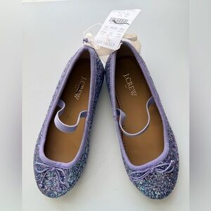 Girl's J. Crew Purple Glitter Elastic Flat Heel Mary Jane Ballet Shoes 12 NWT